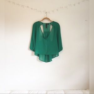 Open back green sheer blouse.  St. patty’s day